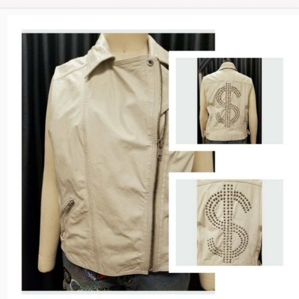TopShop Zip Leather MOTO Vest W/ Dollar Sign Studs